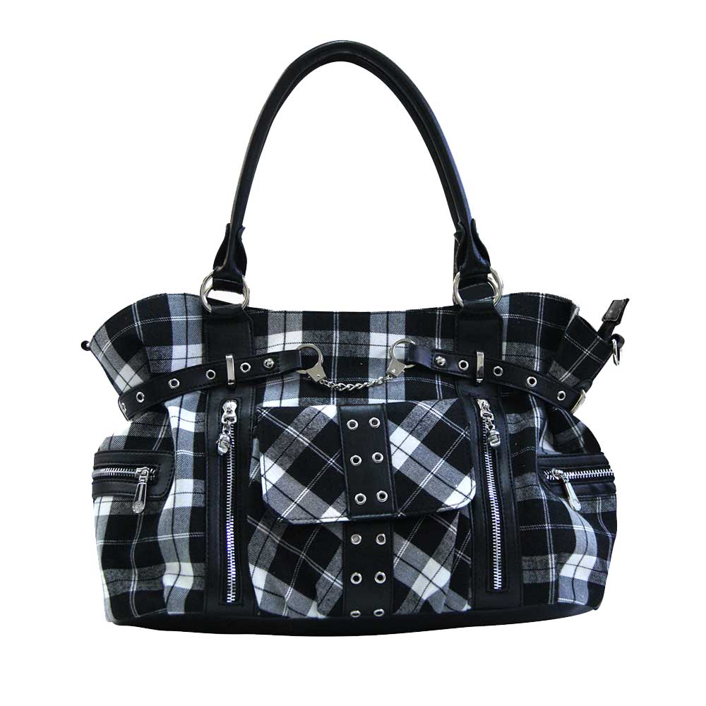Schultertasche Schwarz Rot Banned gestreifte Handtasche