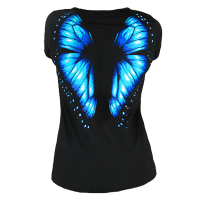 T-shirt zwart met blauwe vlinder vleugel T-shirt zwart met blauwe vlinder vleugel